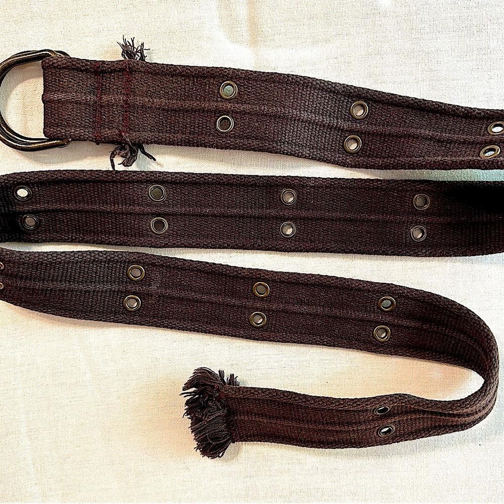 Men's Dark Brown Canvas Belt with Metal Eyelets - L - READ DESCRIPTION